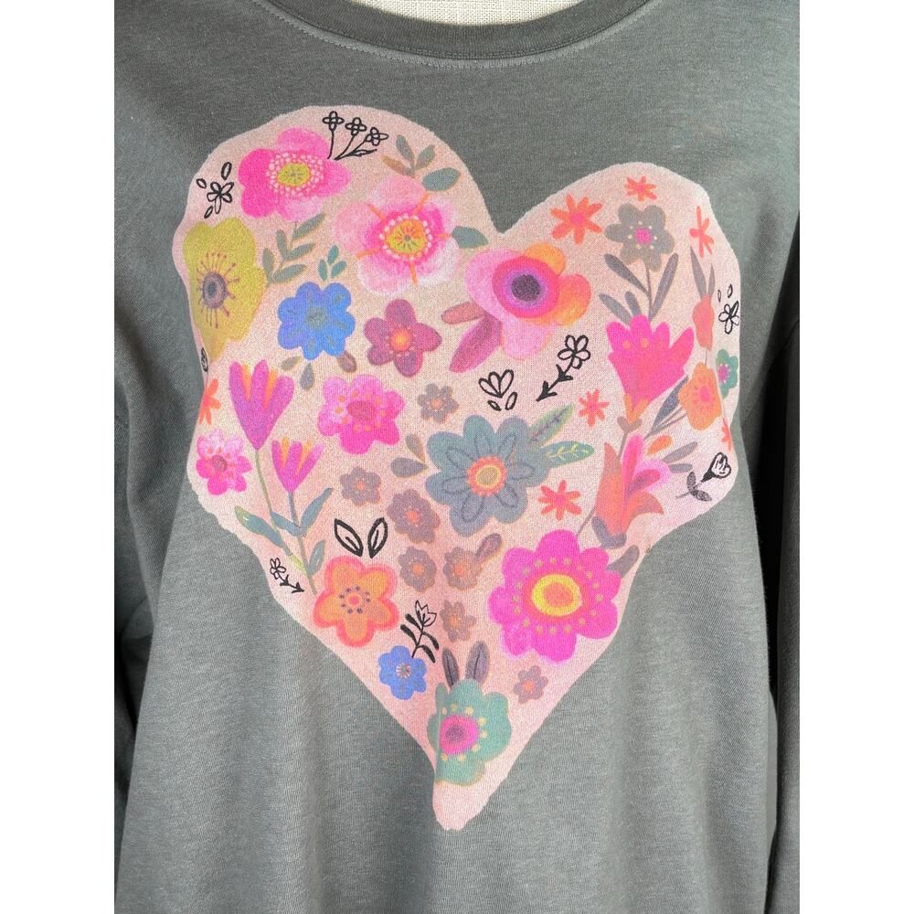 Natural Life Comfy Pocket Heart Graphic Sweatshirt Women's XL Green Lounge Boho - Picture 4 of 8